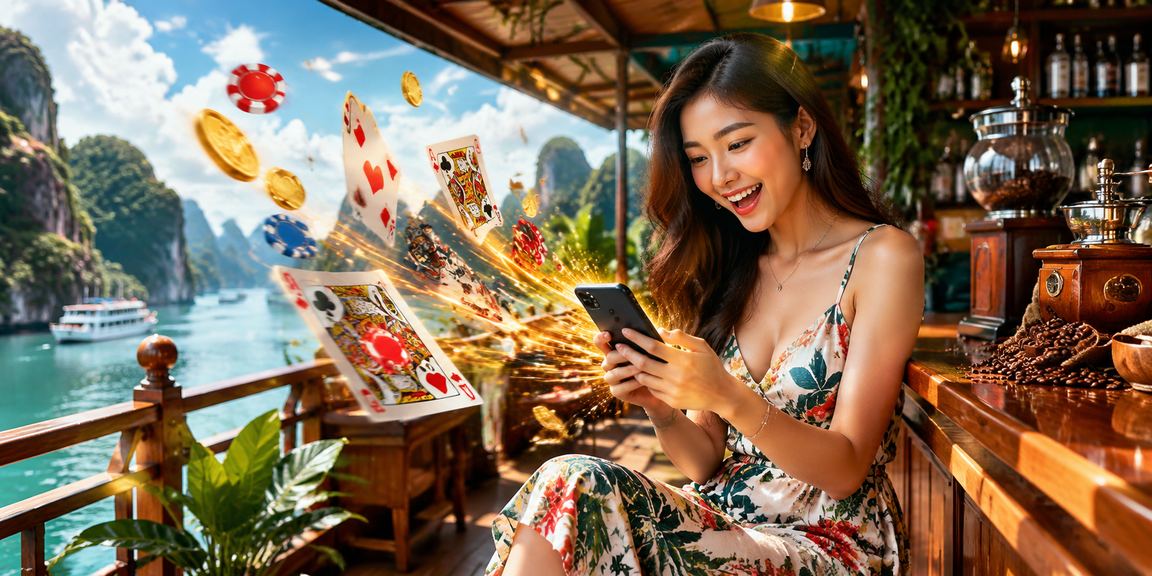 Người chơi trải nghiệm game bài tại không gian thư giãn phong cách Việt Nam